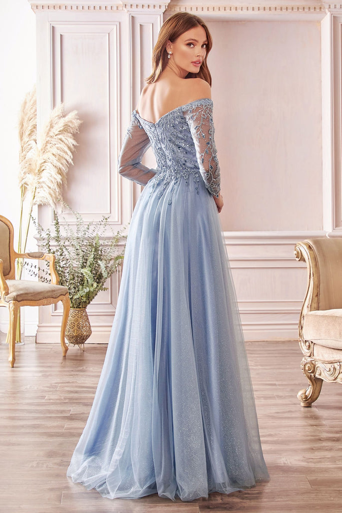 Off The Shoulder A-line Prom & Bridesmaid Dress Sheer Floral Sleeves Sweetheart Neck Bodice Sequin Appliqué Vintage Gown CDCD0172 Sale