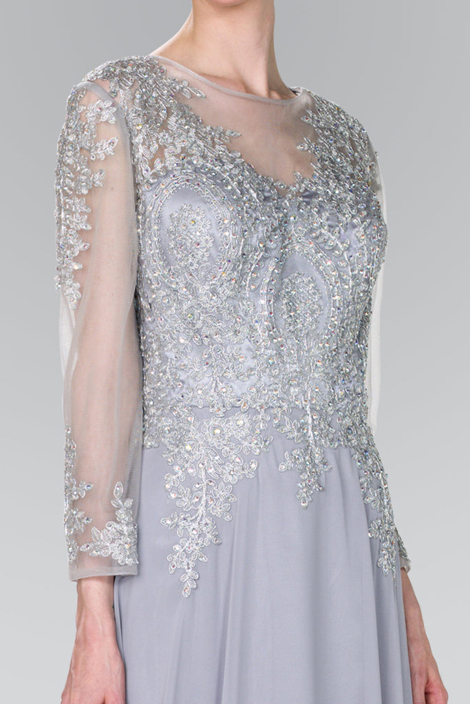 Lace Embellished Floor Length Dress with Sheer Sleeve GLGL1368 Sale