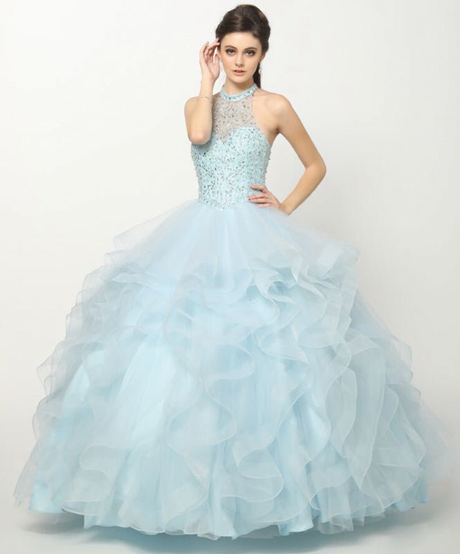 Crystal Beading On A Flounced Tulle Long Quinceanera Dress JT1420