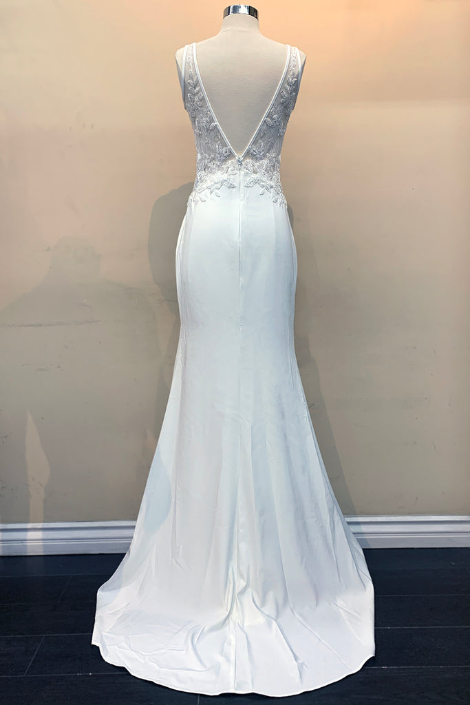 Open V-Back Illusion V-Neck Mermaid Long Wedding Dress AC5030
