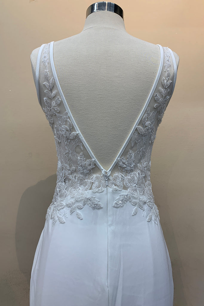 Open V-Back Illusion V-Neck Mermaid Long Wedding Dress AC5030