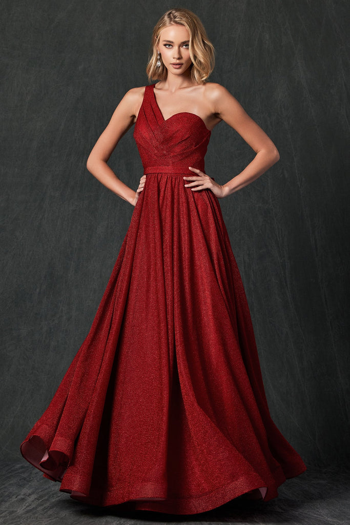 One Shoulder Sweetheart Metallic A-Line Long Prom Dress JT205