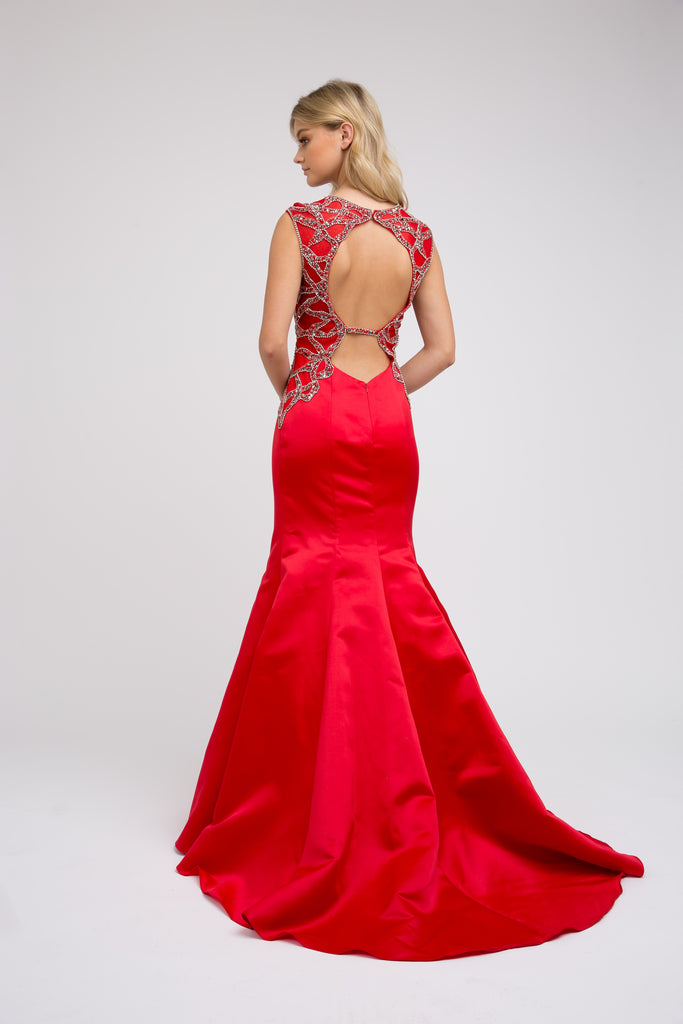 Beaded Top Open Back Mermaid Long Prom Dress JT624