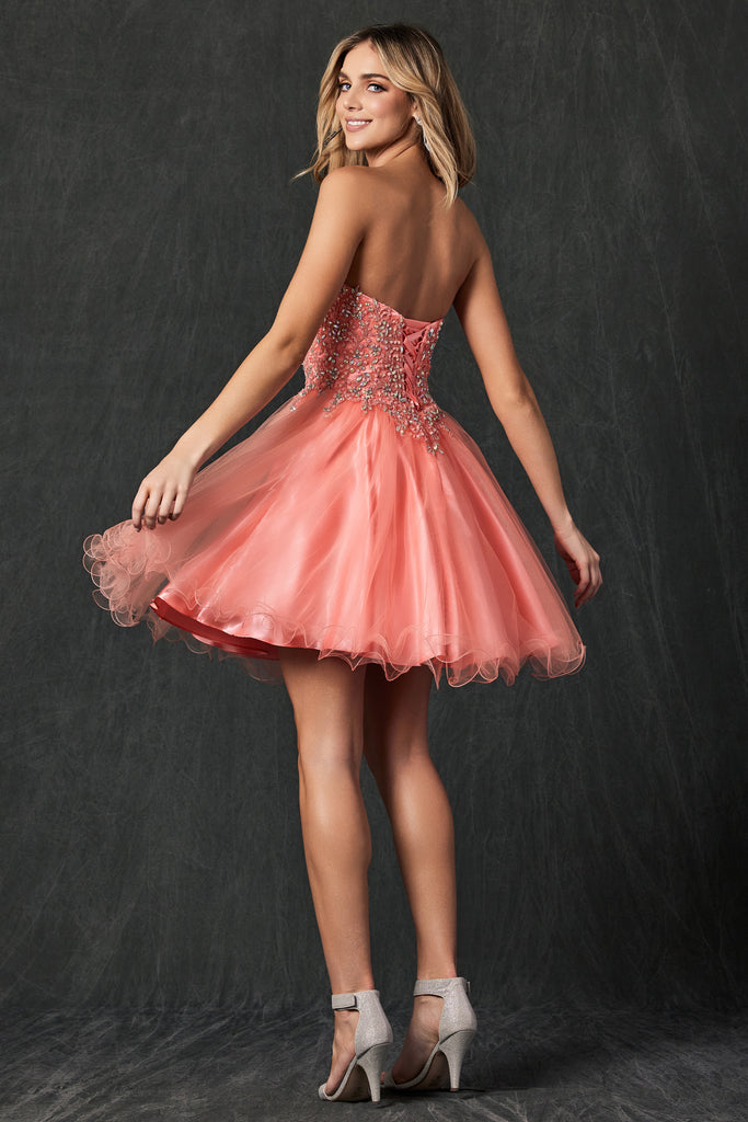 Sweetheart Embroidered Top Short Cocktail & Homecoming Dress JT787