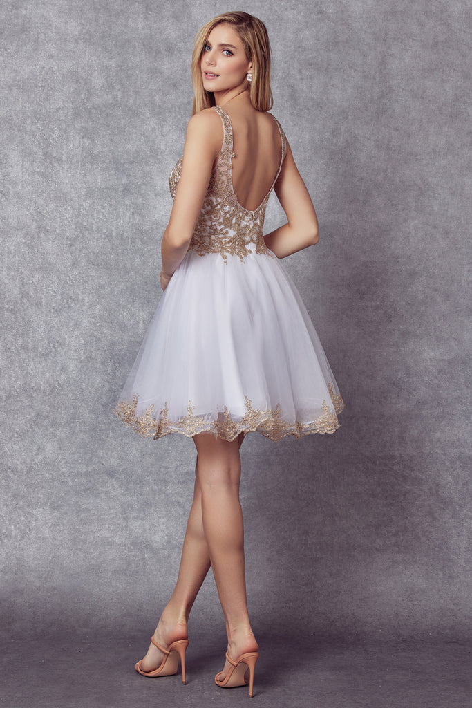 Embroidered Bodice Straps Short Cocktail & Homecoming Dress JT835