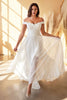 Off Shoulder Bridal Gown Modern Bride Floral Bodice Appliqued Embroidered Top with Cap Sleeves A-line Wedding Dress CD7258W