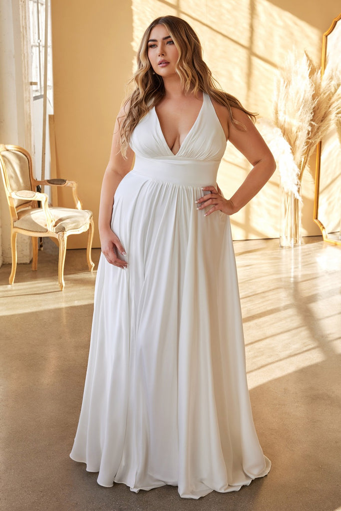 Plus Size Classic Soft a-line dress Curvy Bridal Dress Fitted Bodice Wedding Ceremony Gown Tender Skirt with High Leg Slit CD7469WW