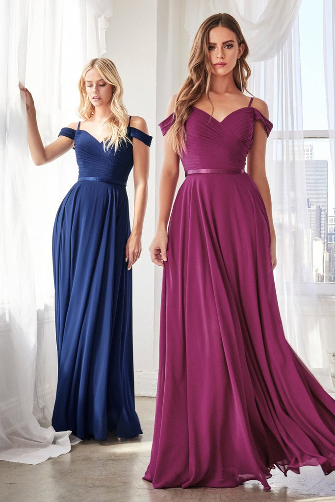 A-line Chiffon Prom & Bridesmaid Dress Classic Refind Silhouette Laced Corset Off Shoulder Fitted Bodice CDCD0156 Sale