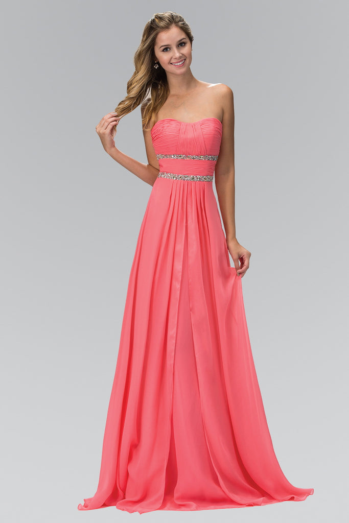 Strapless Floor Length Chiffon Dress with Sequin Detailing GLGL1017