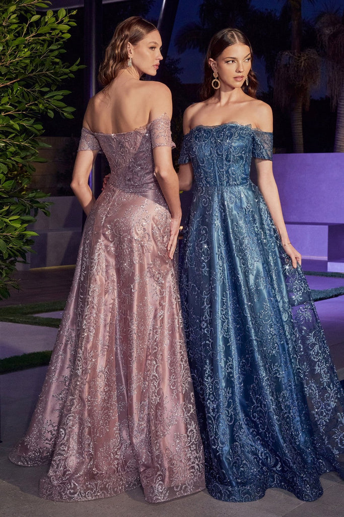 Off The Shoulder Sheer Sequin Bodice Appliqué glitter print a-line Prom & Bridesmaid gown Evening Gala Luxury Formal Dress CDJ835 Sale