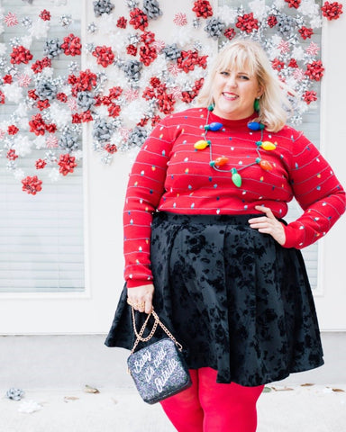 Plus size woman in red and black