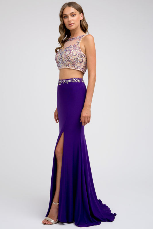 Two Piece Bead Embellished Top Long Evening & Prom Dress JT595