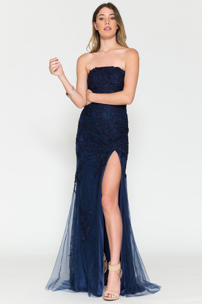 Embroidered Lace High Slit Long Evening & Prom Dress AC7014