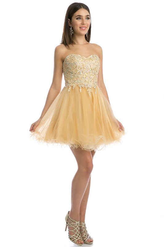 Sweetheart Embroidered Top Short Cocktail & Homecoming Dress JT787