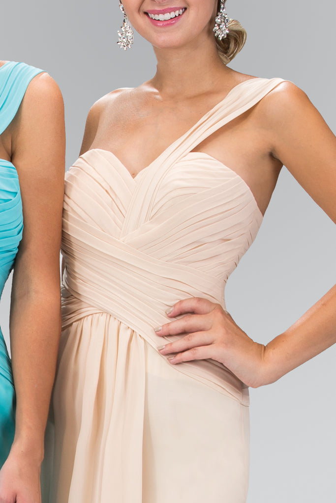 One Shoulder Ruched Long Dress with Sweetheart Neckline GLGL1390